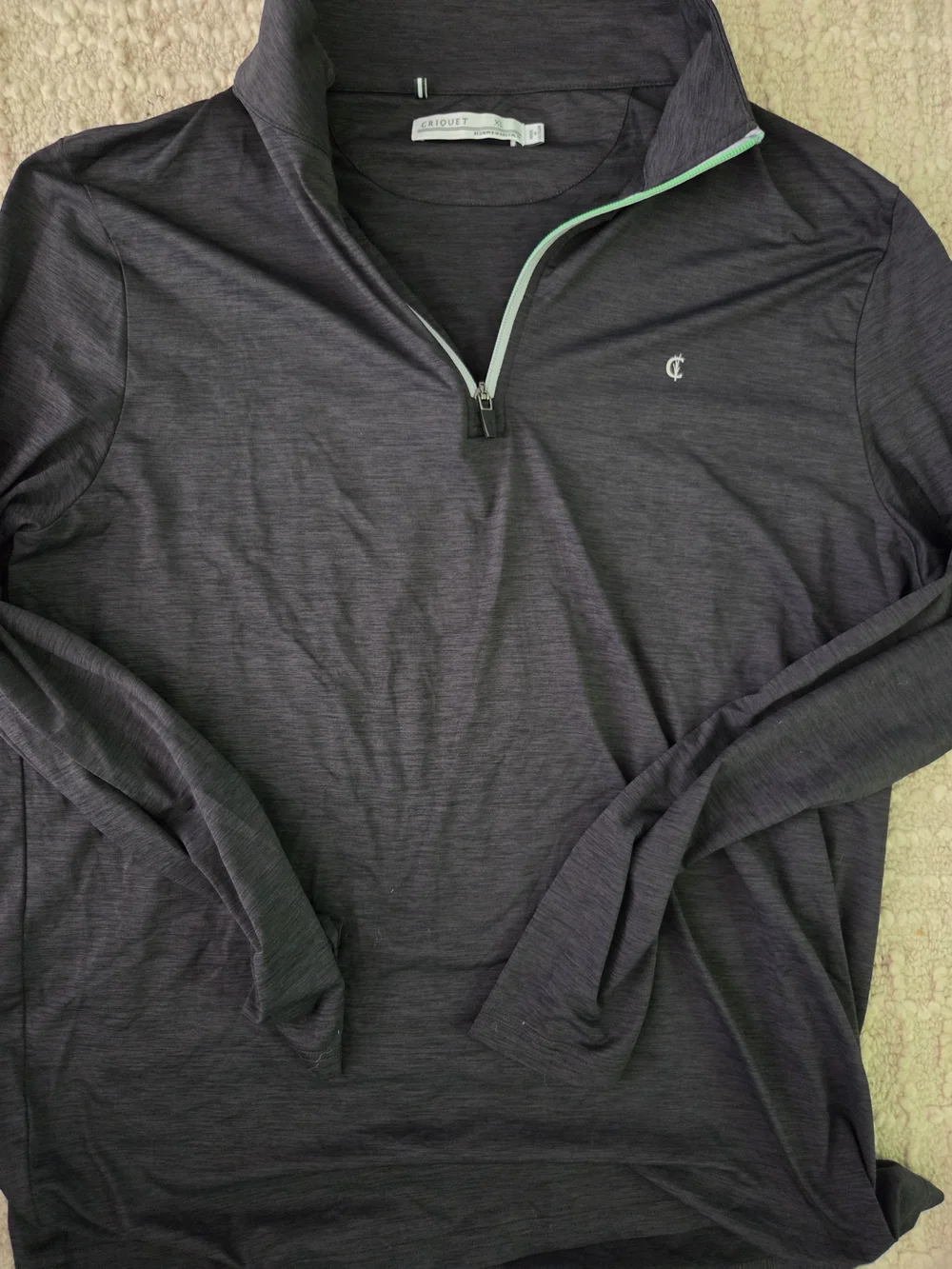 Criquet Charcoal Heather Quarter-Zip Golf Pullover with Mint Trim, XL - Picture 2 of 3